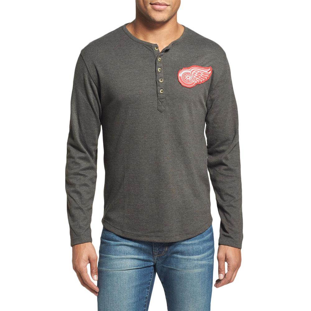 Detroit Red Wings - Chest Logo Primo Adult Henley Long Sleeve T-Shirt Men's Long Sleeves Detroit Red Wings 2XL Grey