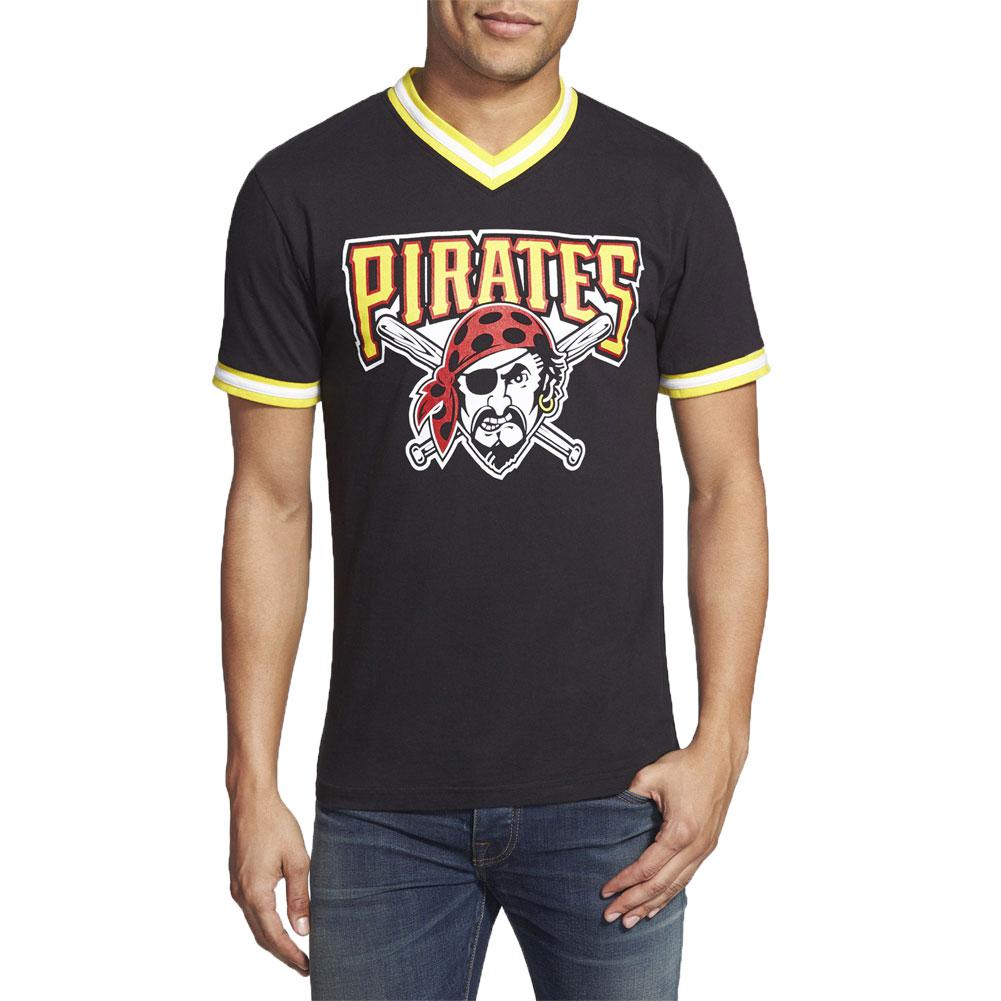Pittsburgh Pirates - Pirate Logo Eephus V-Neck Adult Jersey T-Shirt Men's T-Shirts Pittsburgh Pirates 2XL Black