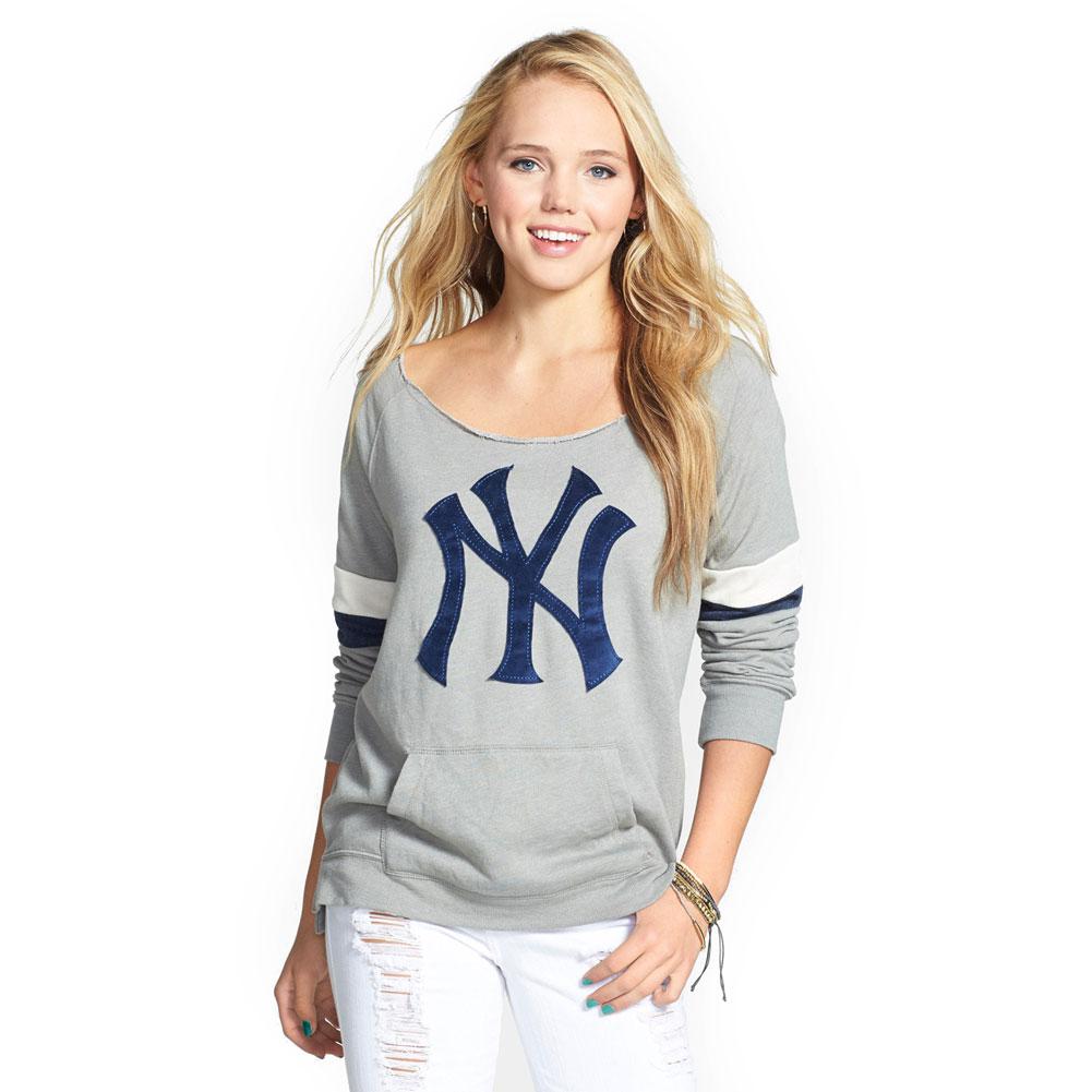 New York Yankees - Logo Deal Juniors Scoop Neck Pocket Sweatshirt Juniors Sweatshirts New York Yankees LG Grey