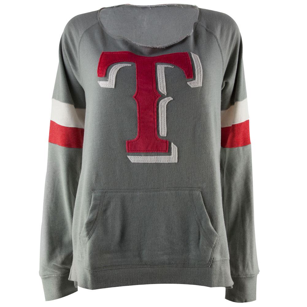 Texas Rangers - Logo Deal Juniors Scoop Neck Pocket Sweatshirt Juniors Sweatshirts Texas Rangers LG Grey