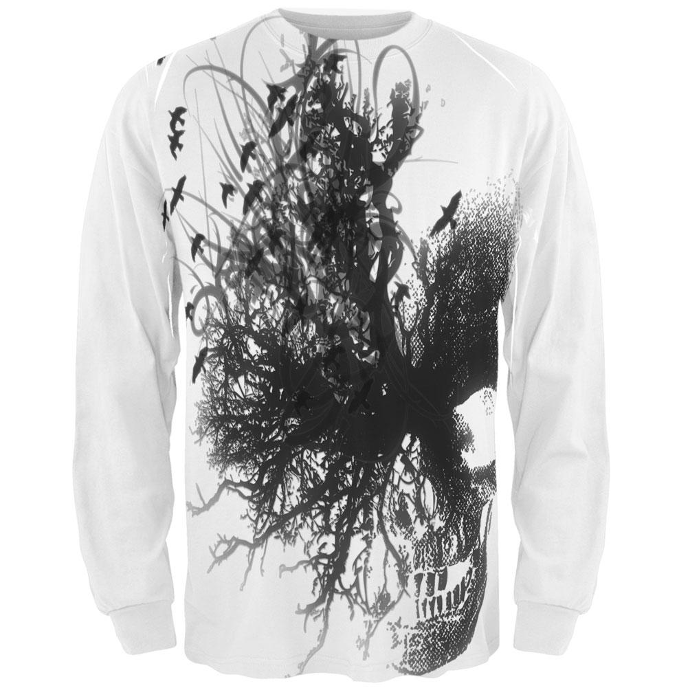 Halloween Dead Thoughts Skull All Over Adult Long Sleeve T-Shirt Men's Long Sleeves Old Glory 2XL White