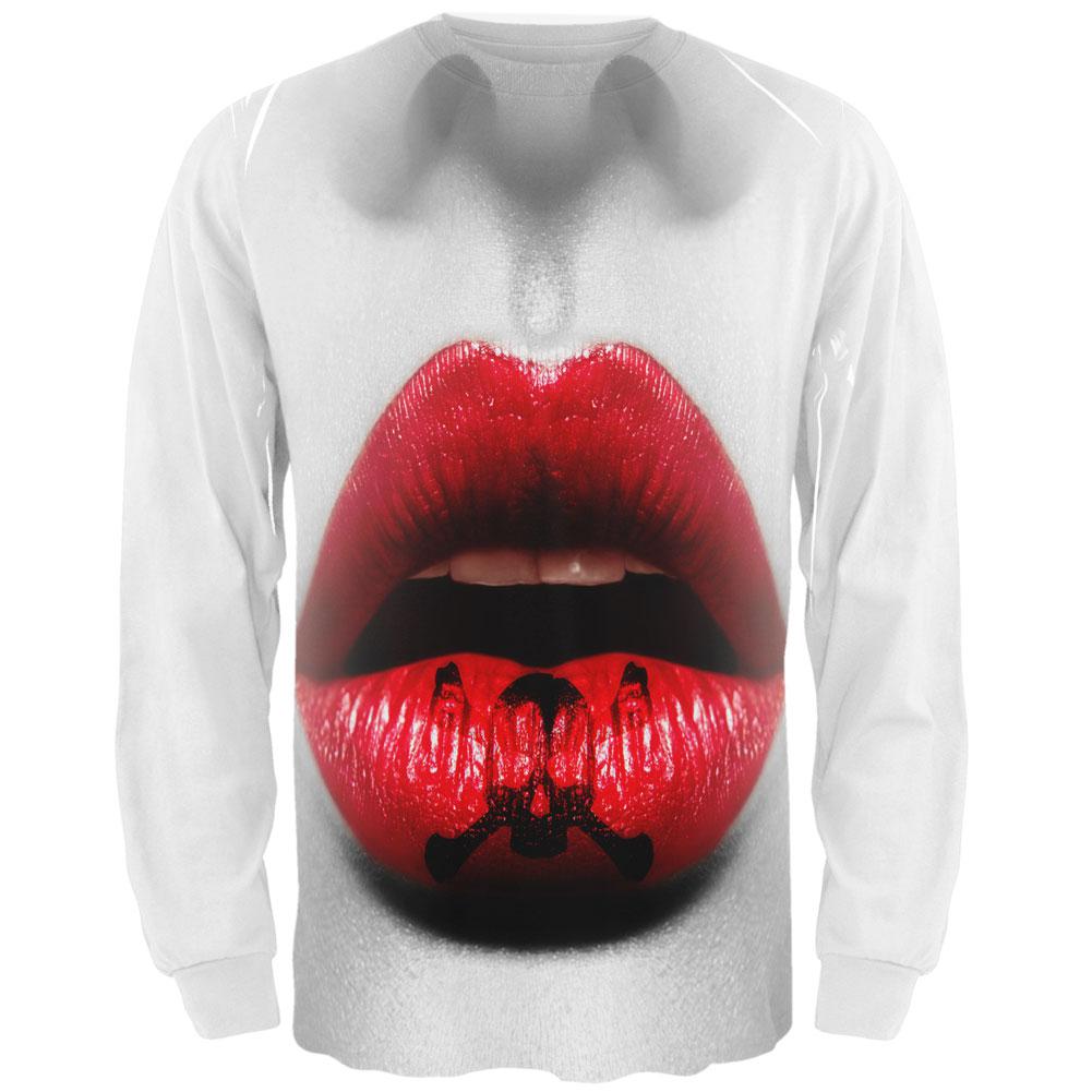 Halloween Kiss of Death All Over Adult Long Sleeve T-Shirt Men's Long Sleeves Old Glory SM White
