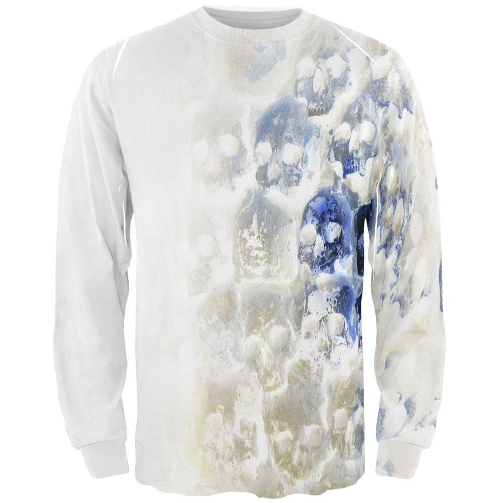 Halloween Wall of Skulls All Over Adult Long Sleeve T-Shirt Men's Long Sleeves Old Glory 2XL White