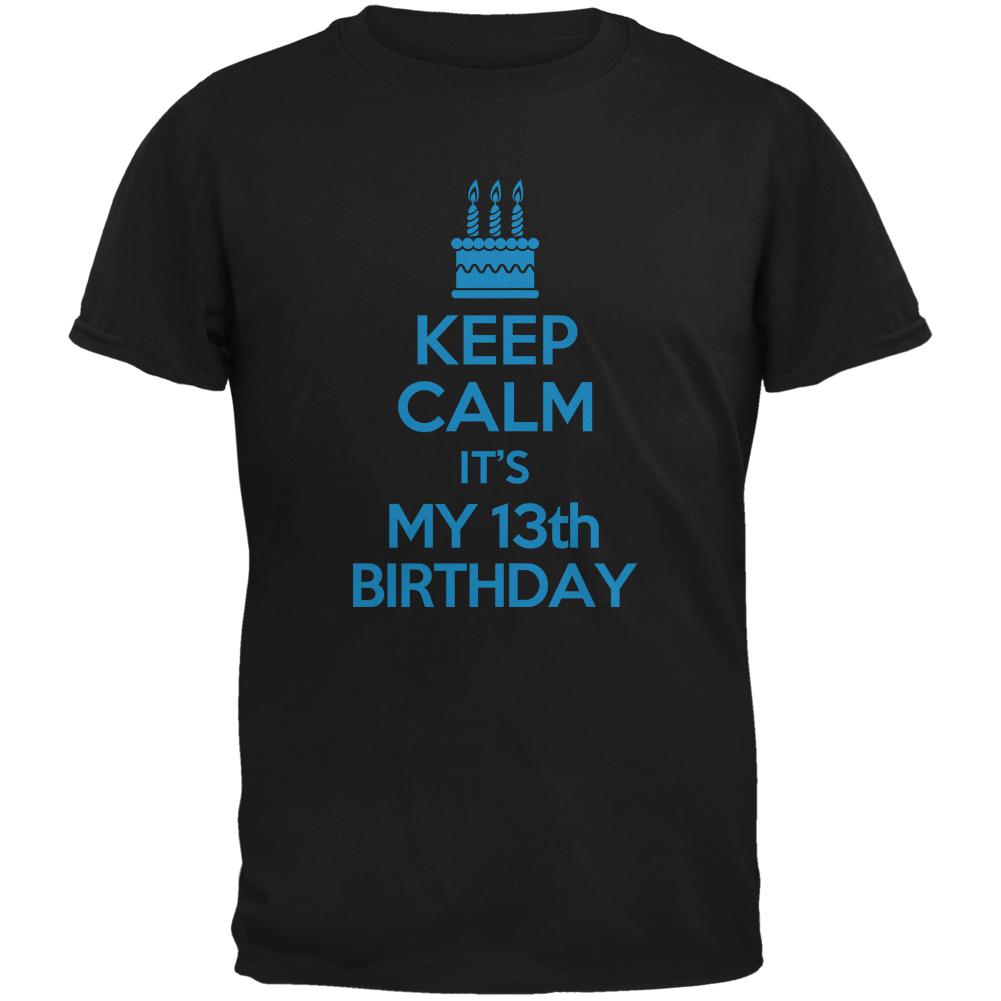 Keep Calm 13th Birthday Boy Black Youth T-Shirt Youth T-Shirts Old Glory LG Black