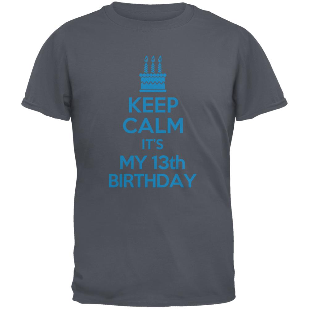 Keep Calm 13th Birthday Boy Charcoal Youth T-Shirt Youth T-Shirts Old Glory LG Grey