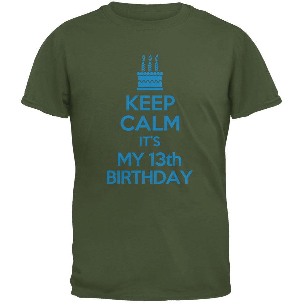 Keep Calm 13th Birthday Boy Military Green Youth T-Shirt Youth T-Shirts Old Glory LG Green