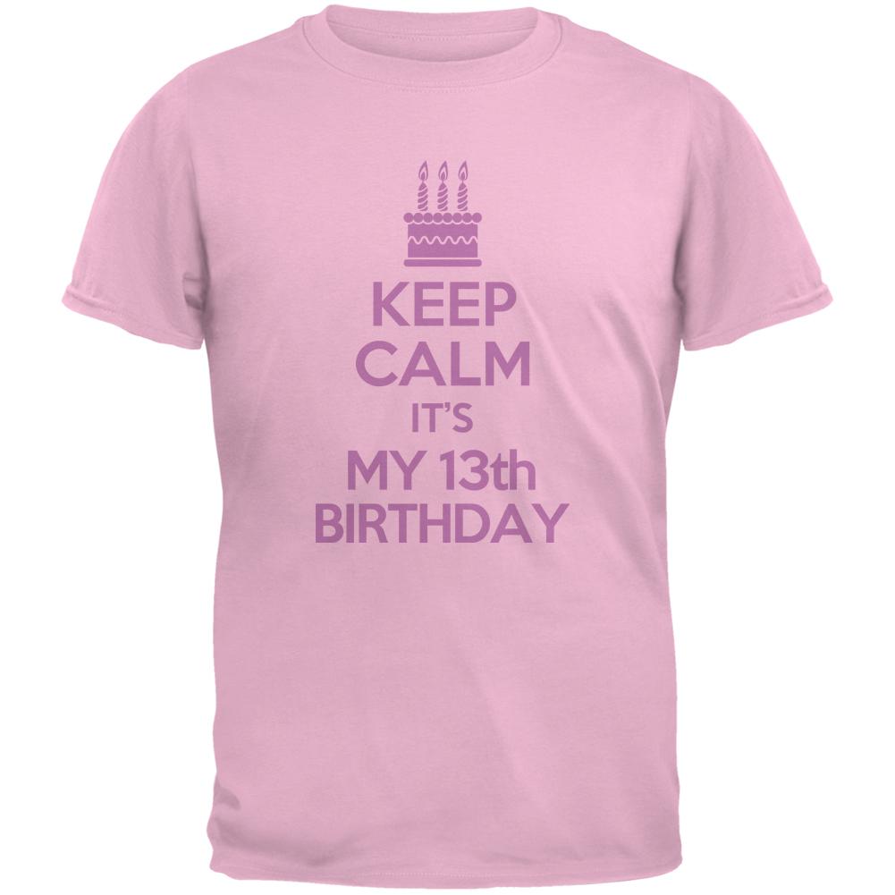 Keep Calm 13th Birthday Girl Light Pink Youth T-Shirt Youth T-Shirts Old Glory LG Pink