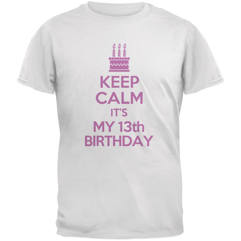 Keep Calm 13th Birthday Girl White Youth T-Shirt Youth T-Shirts Old Glory LG White