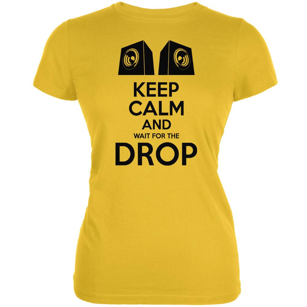 EDM Keep Calm And Wait For The Drop Bright Yellow Juniors Soft T-Shirt Juniors T-Shirts Old Glory 2XL Yellow
