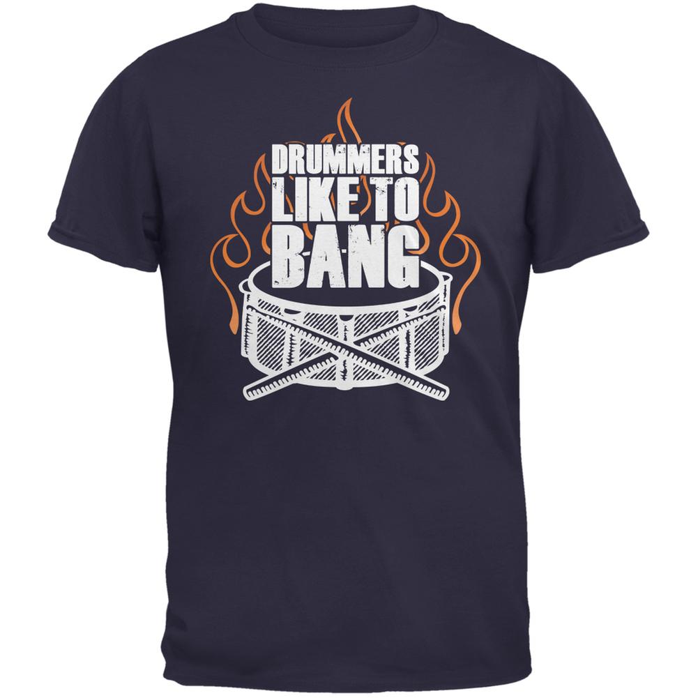 Drummers Like To Bang Navy Adult T-Shirt Men's T-Shirts Old Glory 2XL Blue