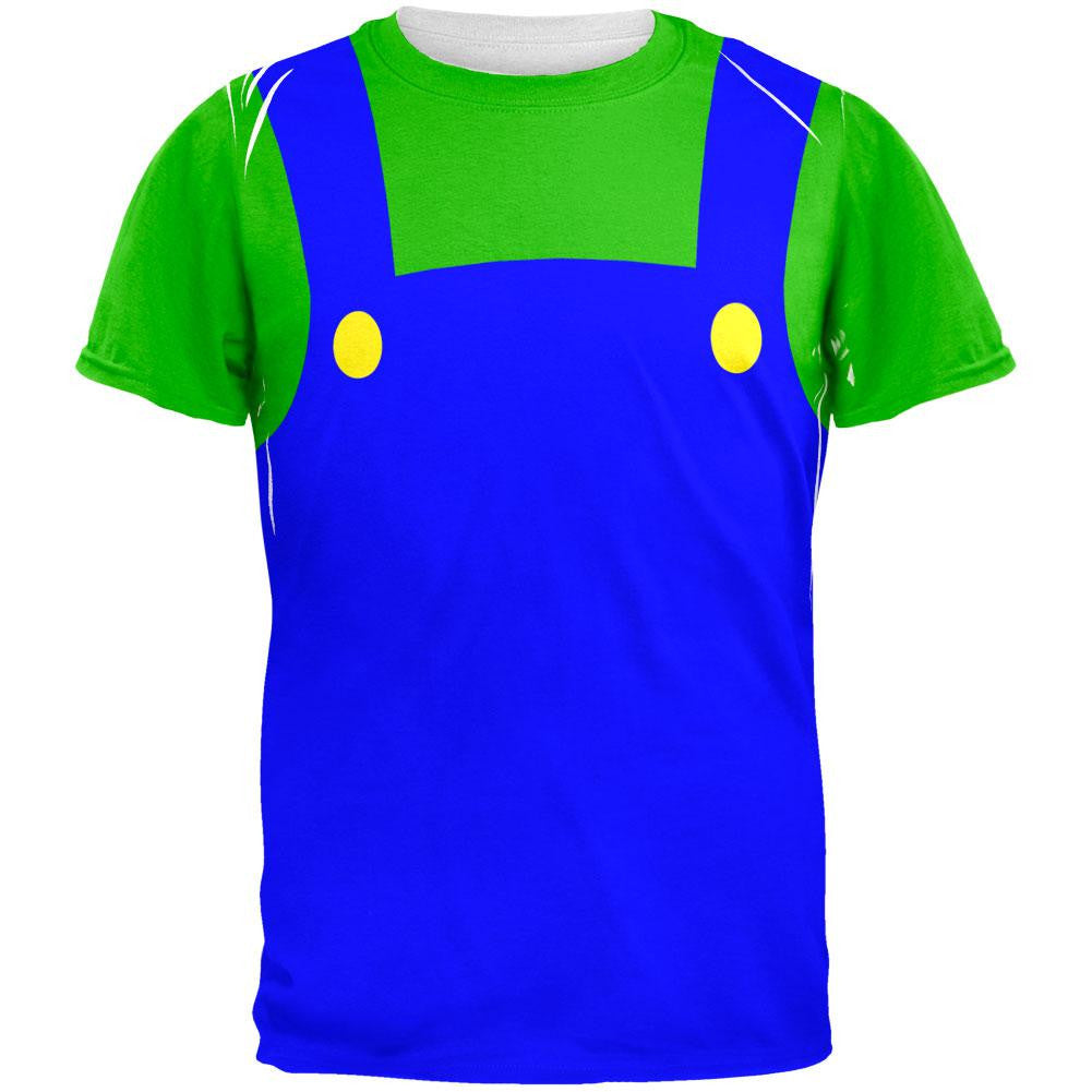 Halloween Italian Green Plumber Costume All Over Adult T-Shirt Men's T-Shirts Old Glory 2XL White