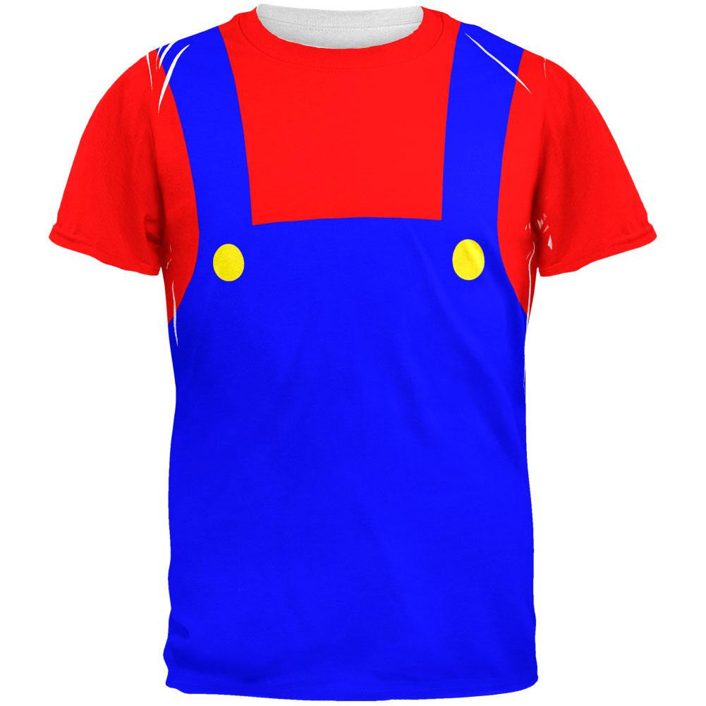 Halloween Italian Red Plumber Costume All Over Adult T-Shirt Men's T-Shirts Old Glory 2XL White