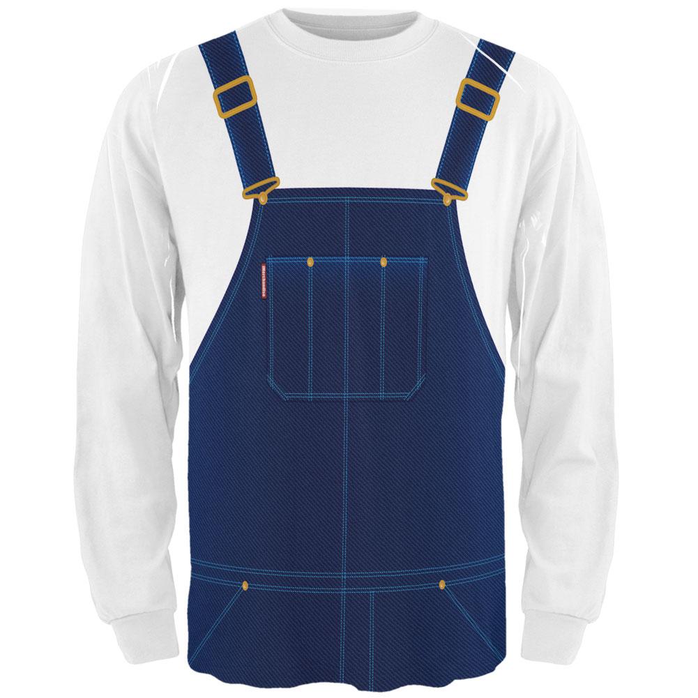 Halloween Overalls Costume All Over Adult Long Sleeve T-Shirt Men's Long Sleeves Old Glory 2XL White