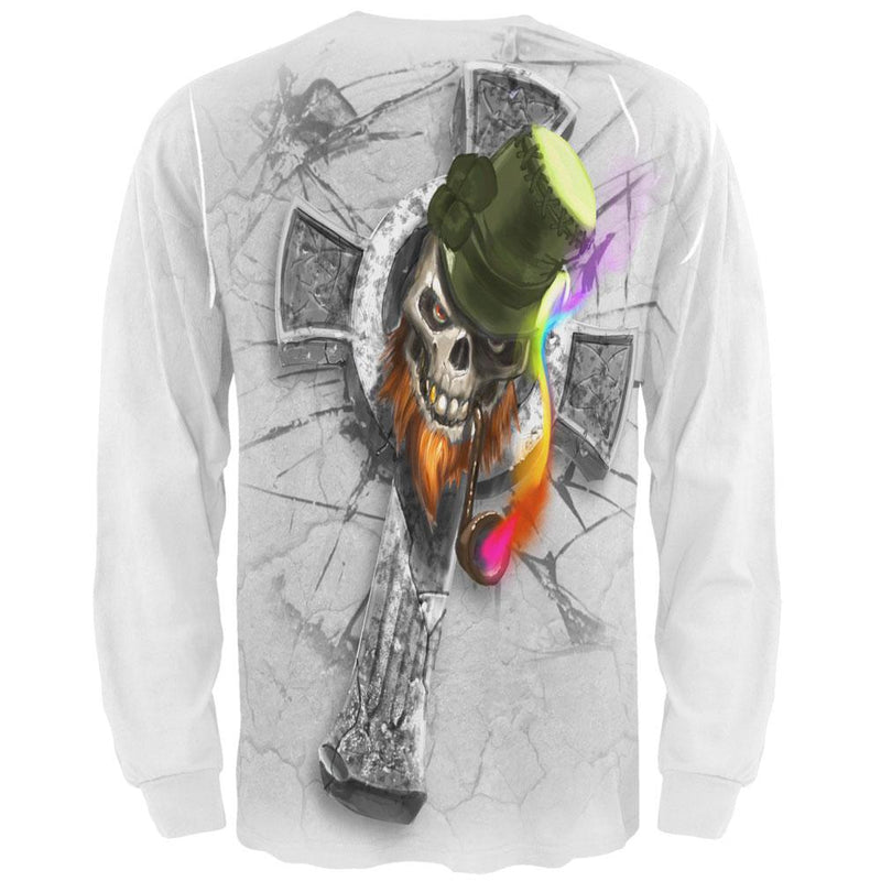 Irish Skull Leprechaun Celtic Cross All Over Adult Long Sleeve T-Shirt Men's Long Sleeves Old Glory