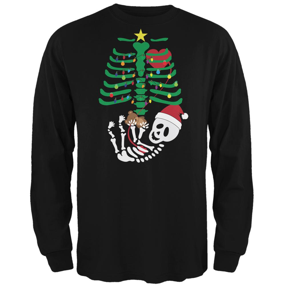 Christmas Tree Baby Skeleton Bear Black Adult Long Sleeve T-Shirt Men's Long Sleeves Old Glory 2XL Black