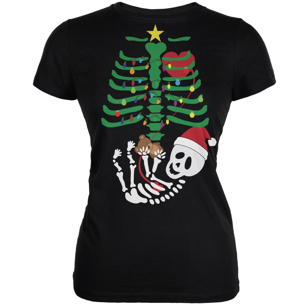 Christmas Tree Baby Skeleton Bear Black Juniors Soft T-Shirt Juniors T-Shirts Old Glory 2XL Black