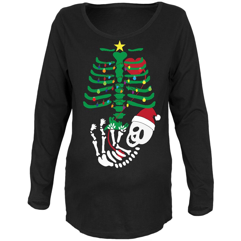 Christmas Tree Baby Skeleton Dinosaur Black Maternity Soft Long Sleeve T-Shirt Maternity Long Sleeve T-Shirts Old Glory 2XL Black