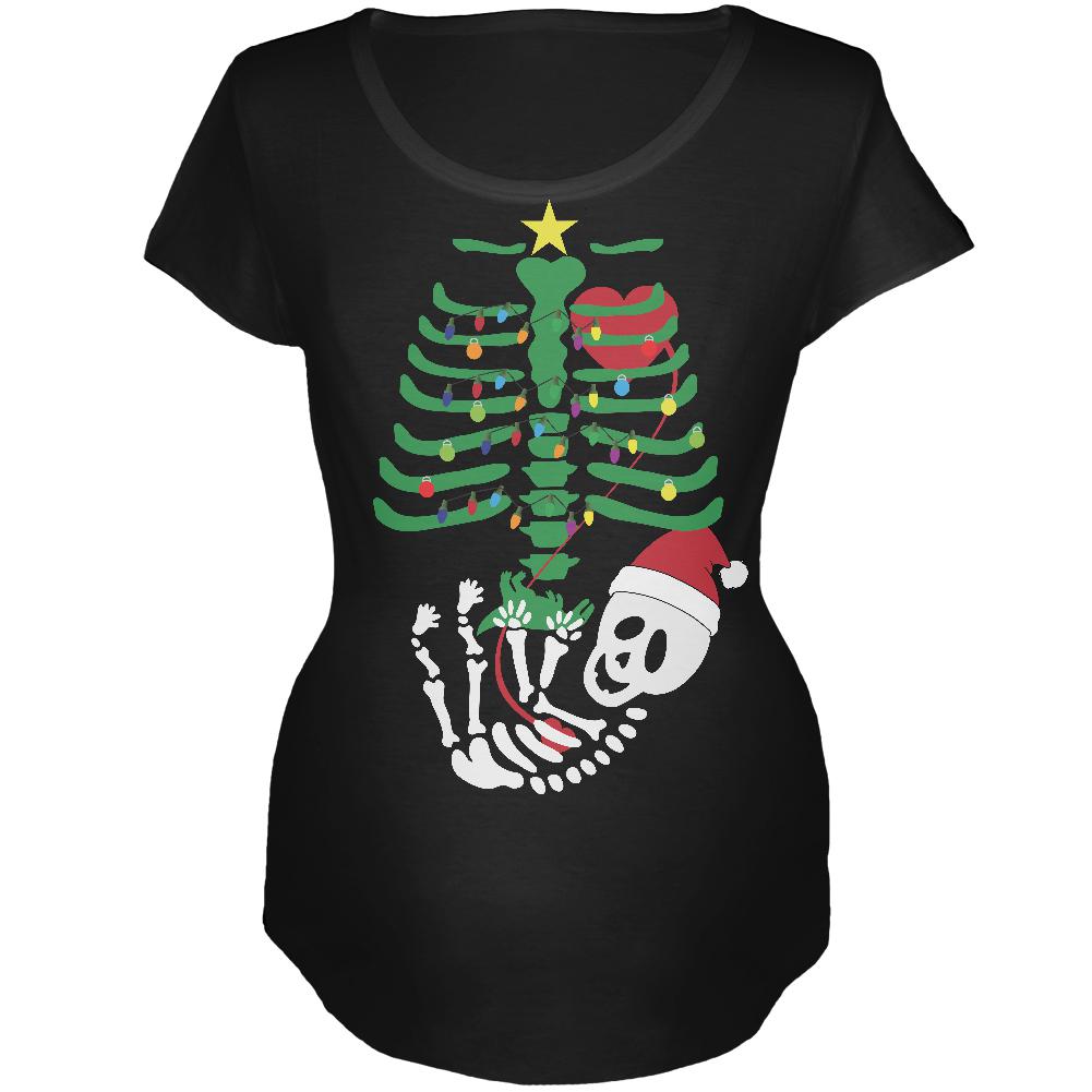 Christmas Tree Baby Skeleton Dinosaur Black Maternity Soft T-Shirt Maternity T-Shirts Old Glory 2XL Black