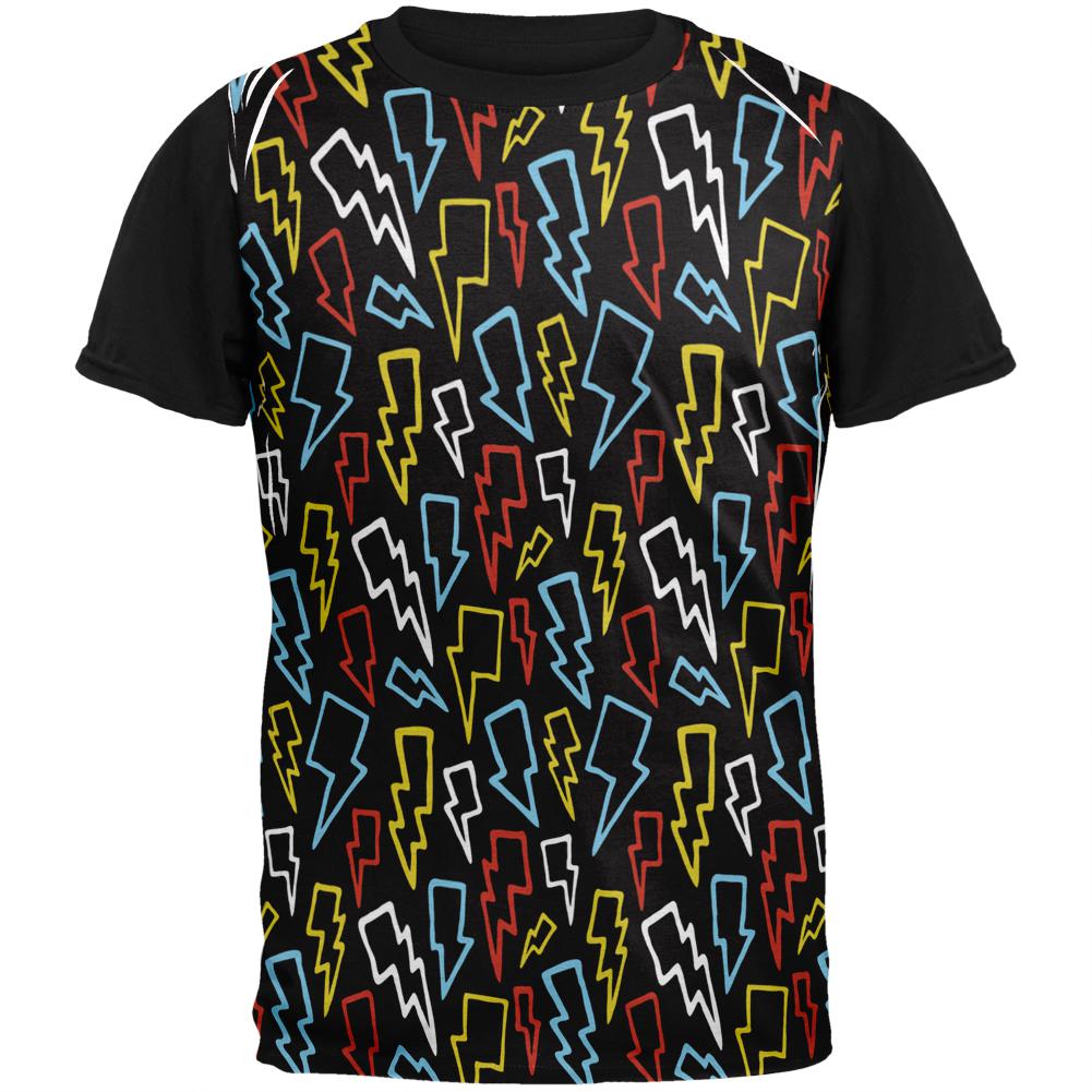 Rainbow Cartoon Lightning Bolts Adult Black Back T-Shirt Men's T-Shirts Old Glory LG Multi