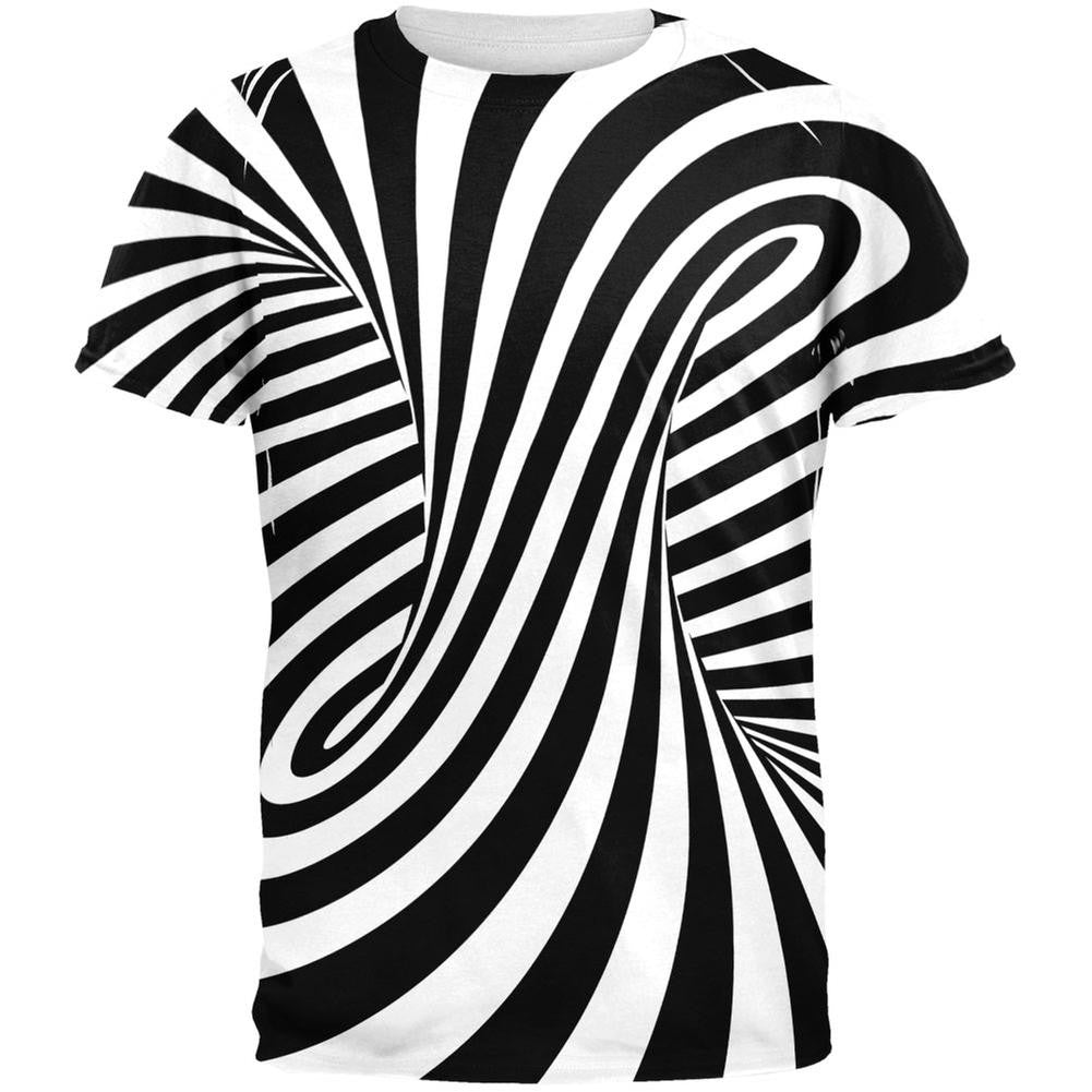 Trippy Black And White Swirl All Over Adult T-Shirt Men's T-Shirts Old Glory 2XL Multi