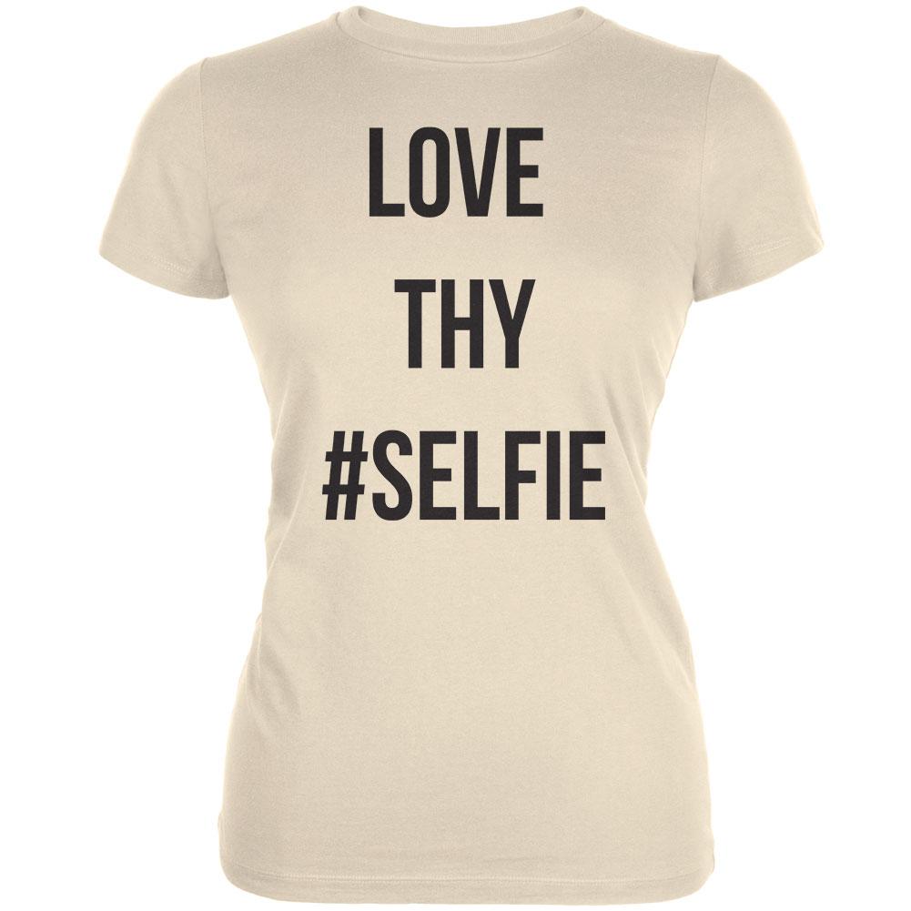 Love Thy Hashtag Selfie Cream Juniors Soft T-Shirt Juniors T-Shirts Old Glory 2XL Off-White