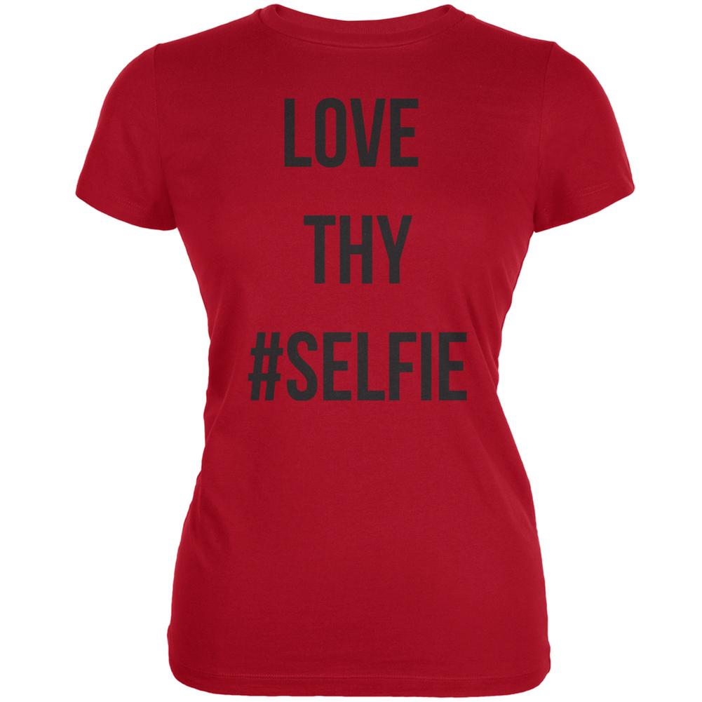 Love Thy Hashtag Selfie Red Juniors Soft T-Shirt Juniors T-Shirts Old Glory 2XL Red