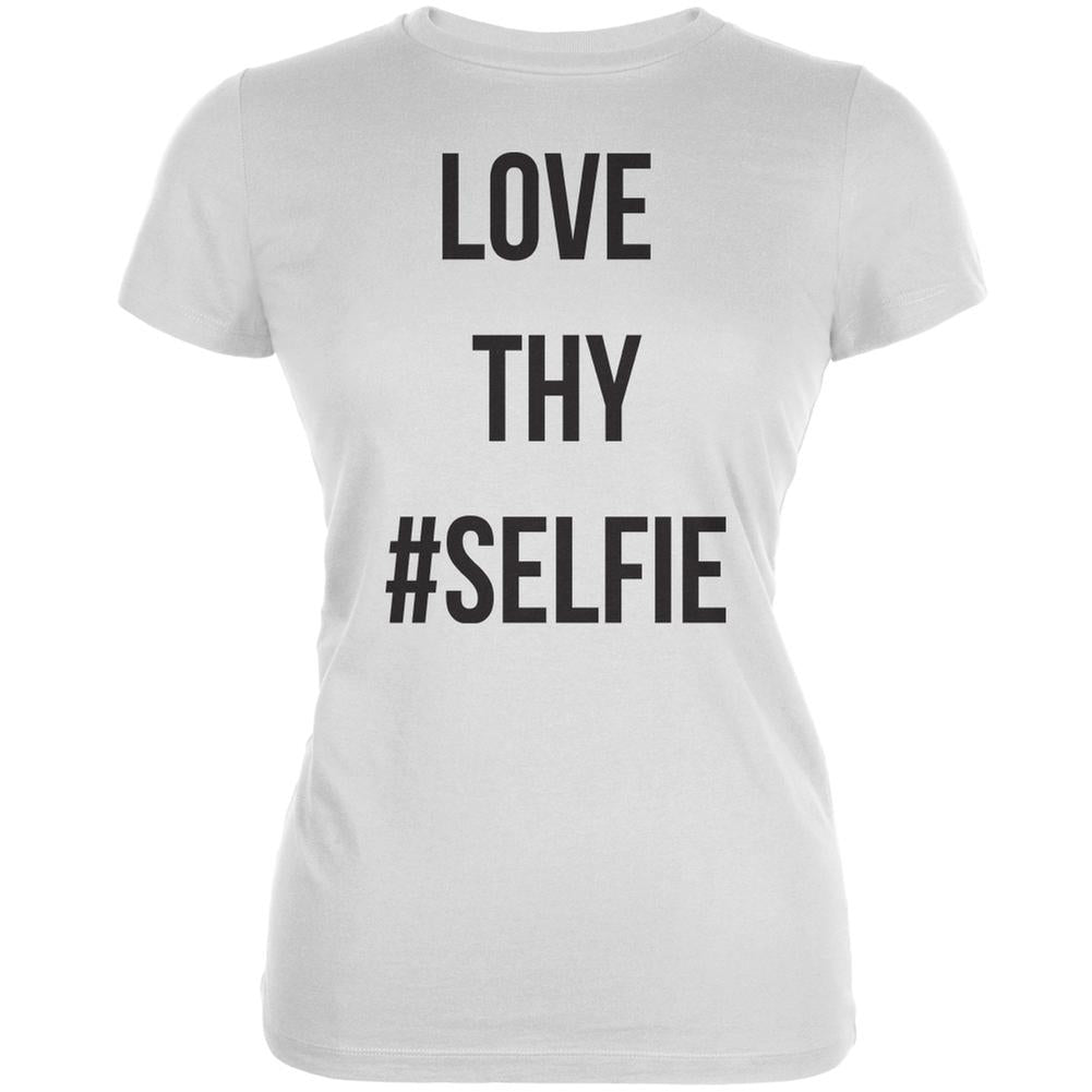 Love Thy Hashtag Selfie White Juniors Soft T-Shirt Juniors T-Shirts Old Glory 2XL White