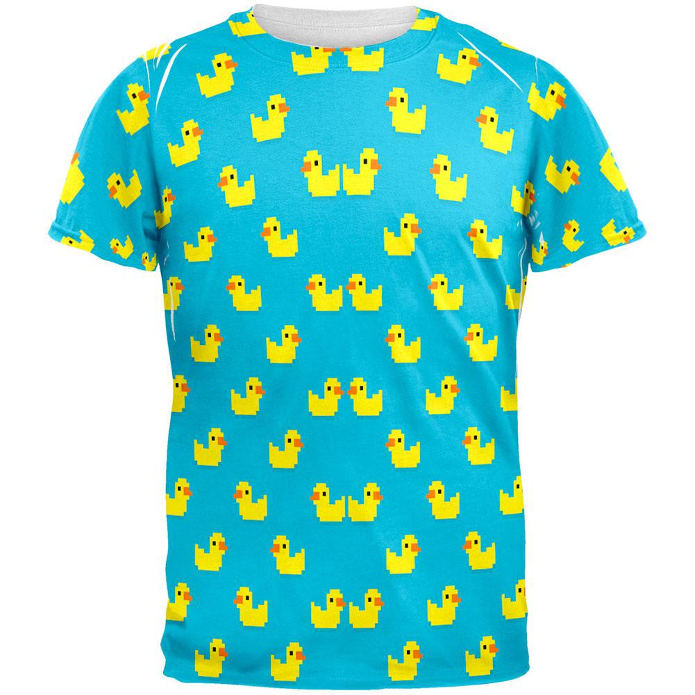 8 Bit Rubber Ducks All Over Adult T-Shirt Men's T-Shirts Old Glory SM White