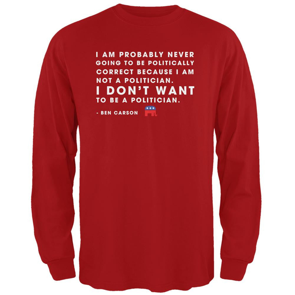 Election 2016 Ben Carson Never a Politician Red Adult Long Sleeve T-Shirt Men's Long Sleeves Old Glory 2XL Red