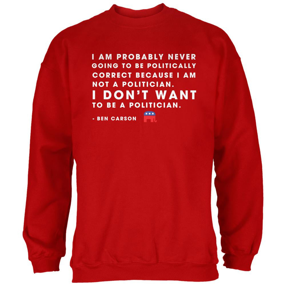 Election 2016 Ben Carson Never a Politician Red Adult Sweatshirt Men's Sweatshirts Old Glory 2XL Red