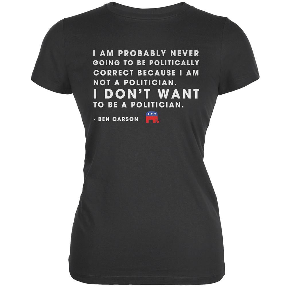 Election 2016 Ben Carson Never Politician Asphalt Juniors Soft T-Shirt Juniors T-Shirts Old Glory 2XL Grey