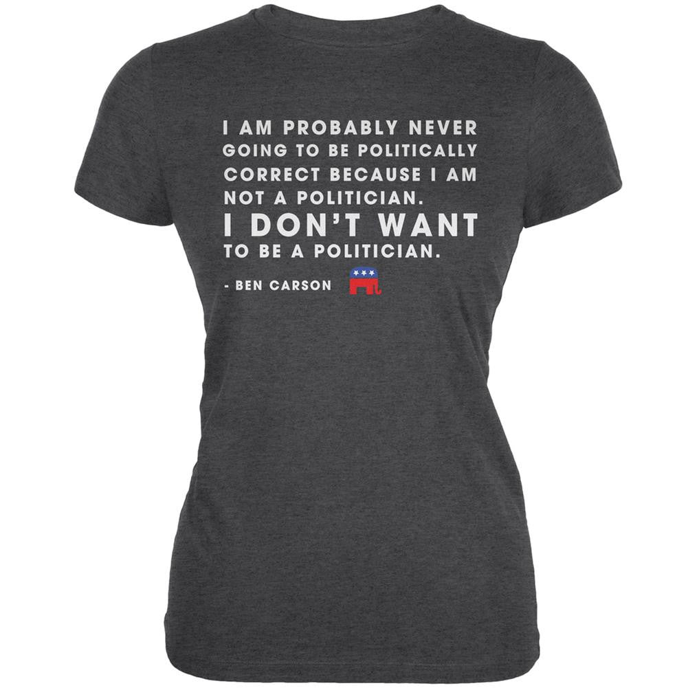 Election 2016 Ben Carson Never Politician Heather Juniors Soft T-Shirt Juniors T-Shirts Old Glory 2XL Grey