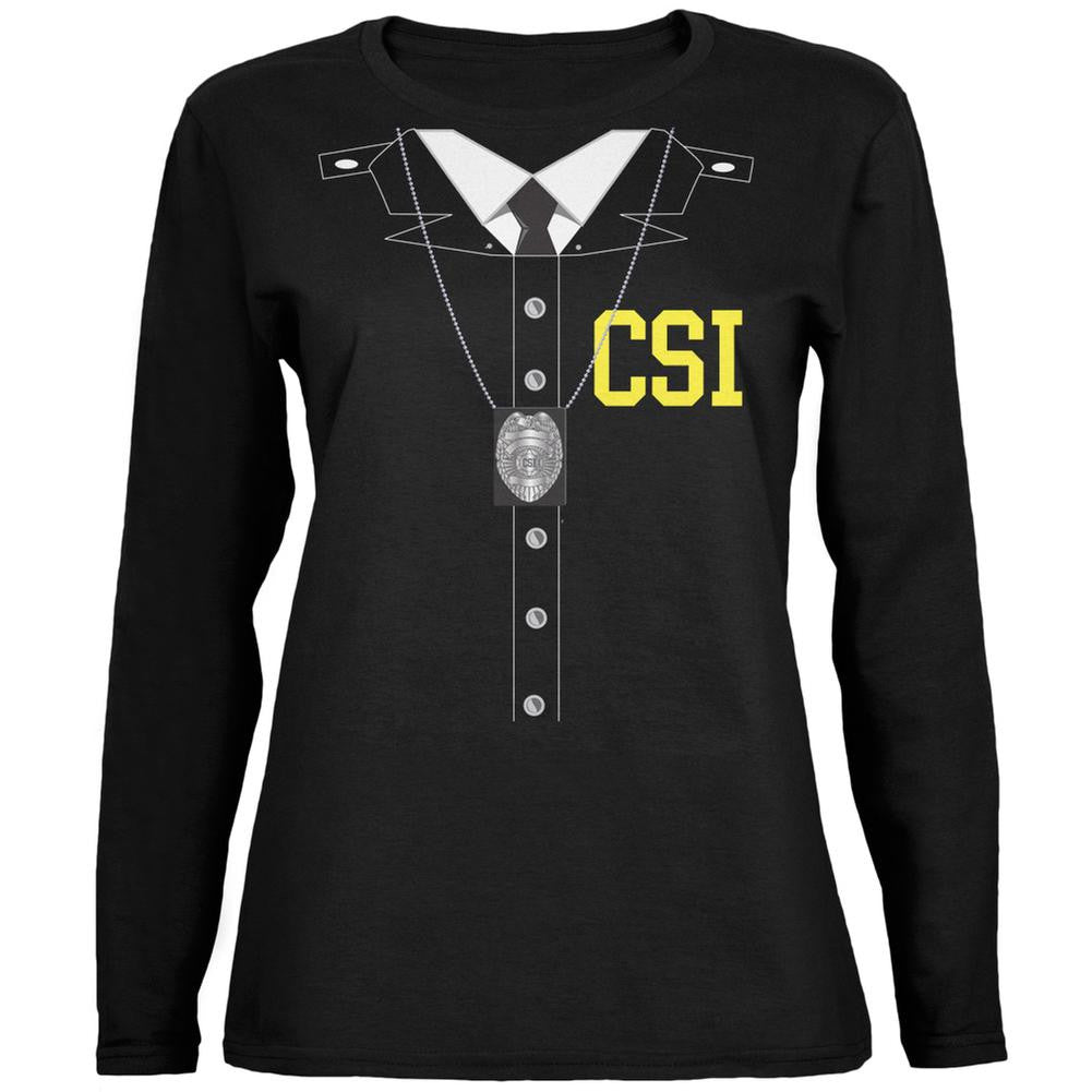 Halloween Crime Scene Investigator Costume Black Womens Long Sleeve T-Shirt Women's Long Sleeves Old Glory 2XL Black