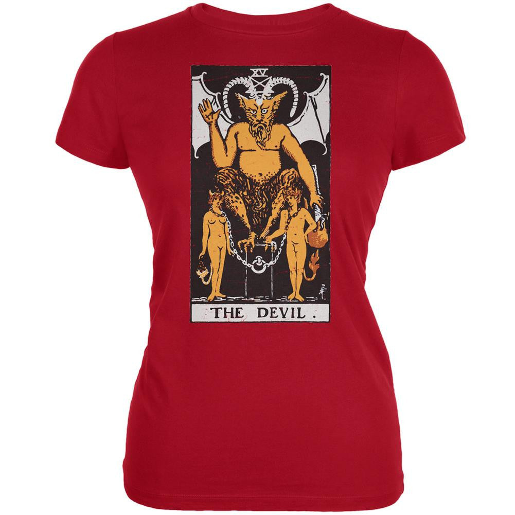 Halloween Devil Tarot Card Red Juniors Soft T-Shirt Juniors T-Shirts Old Glory 2XL Red