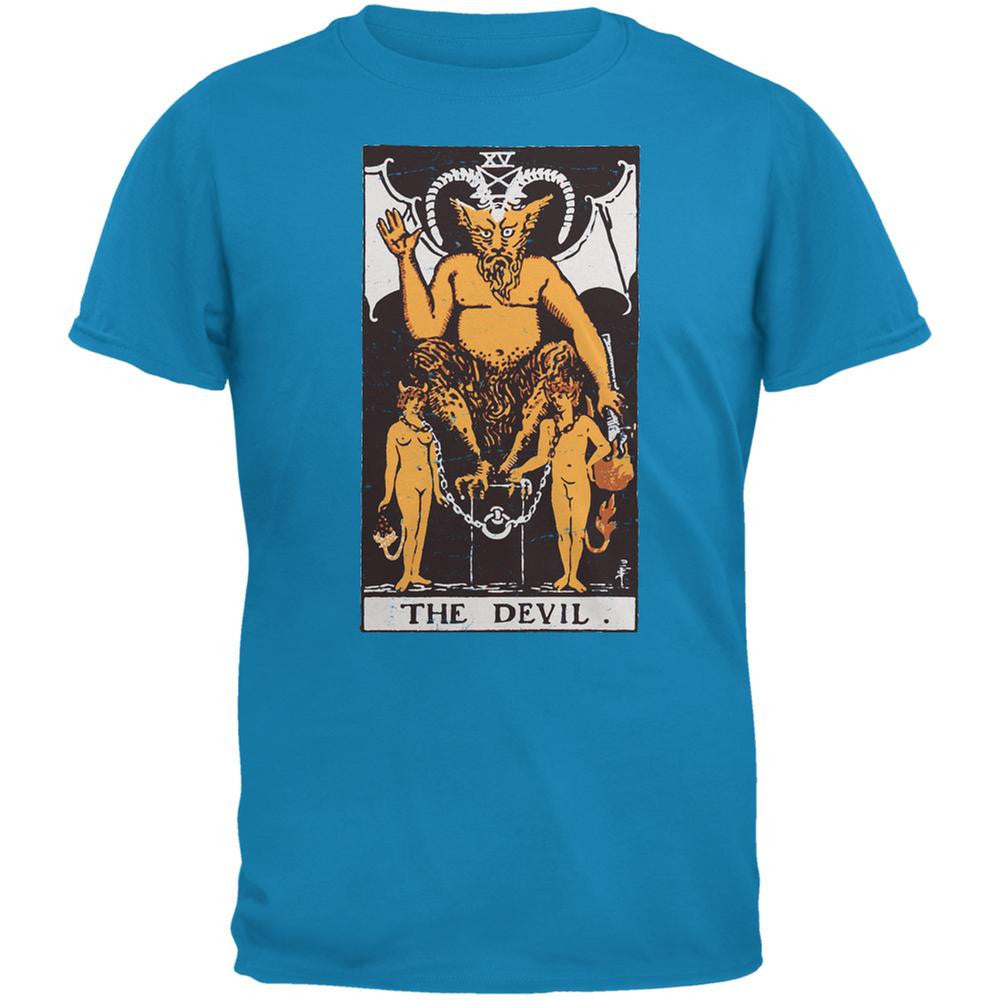 Halloween Devil Tarot Card Sapphire Blue Adult T-Shirt Men's T-Shirts Old Glory 2XL Blue