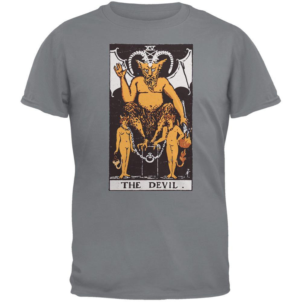 Halloween Devil Tarot Card Storm Grey Adult T-Shirt Men's T-Shirts Old Glory 2XL Grey