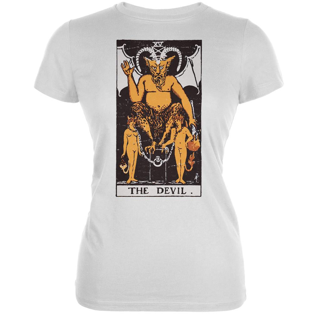Halloween Devil Tarot Card White Juniors Soft T-Shirt Juniors T-Shirts Old Glory 2XL White