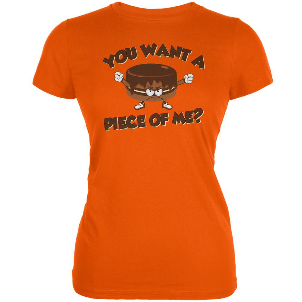 Funny Cake Want a Piece Of Me Orange Juniors Soft T-Shirt Juniors T-Shirts Old Glory 2XL Orange
