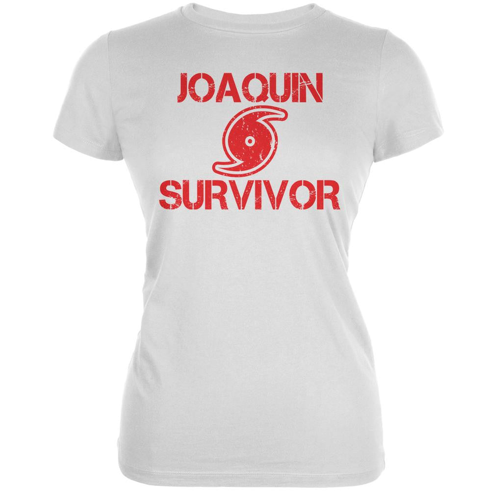 Hurricane Joaquin Survivor White Juniors Soft T-Shirt Juniors T-Shirts Old Glory 2XL White