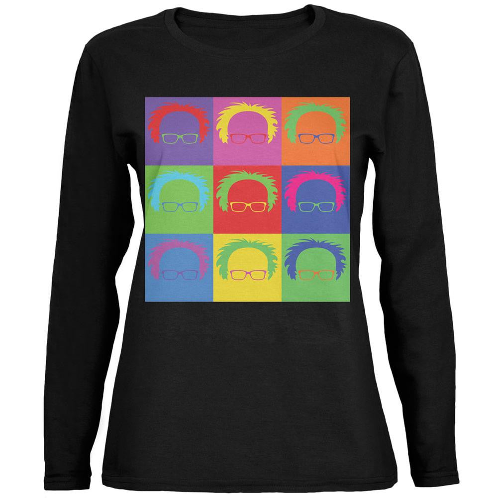 Election Bernie Sanders Hair Minimalist Pop Art Black Womens Long Sleeve T-Shirt Women's Long Sleeves Old Glory 2XL Black