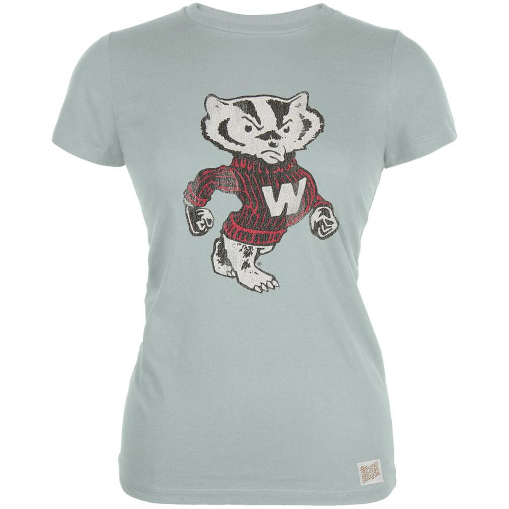 Wisconsin Badgers - Distressed Mascot Vintage Juniors T-Shirt Juniors T-Shirts Wisconsin Badgers LG Grey