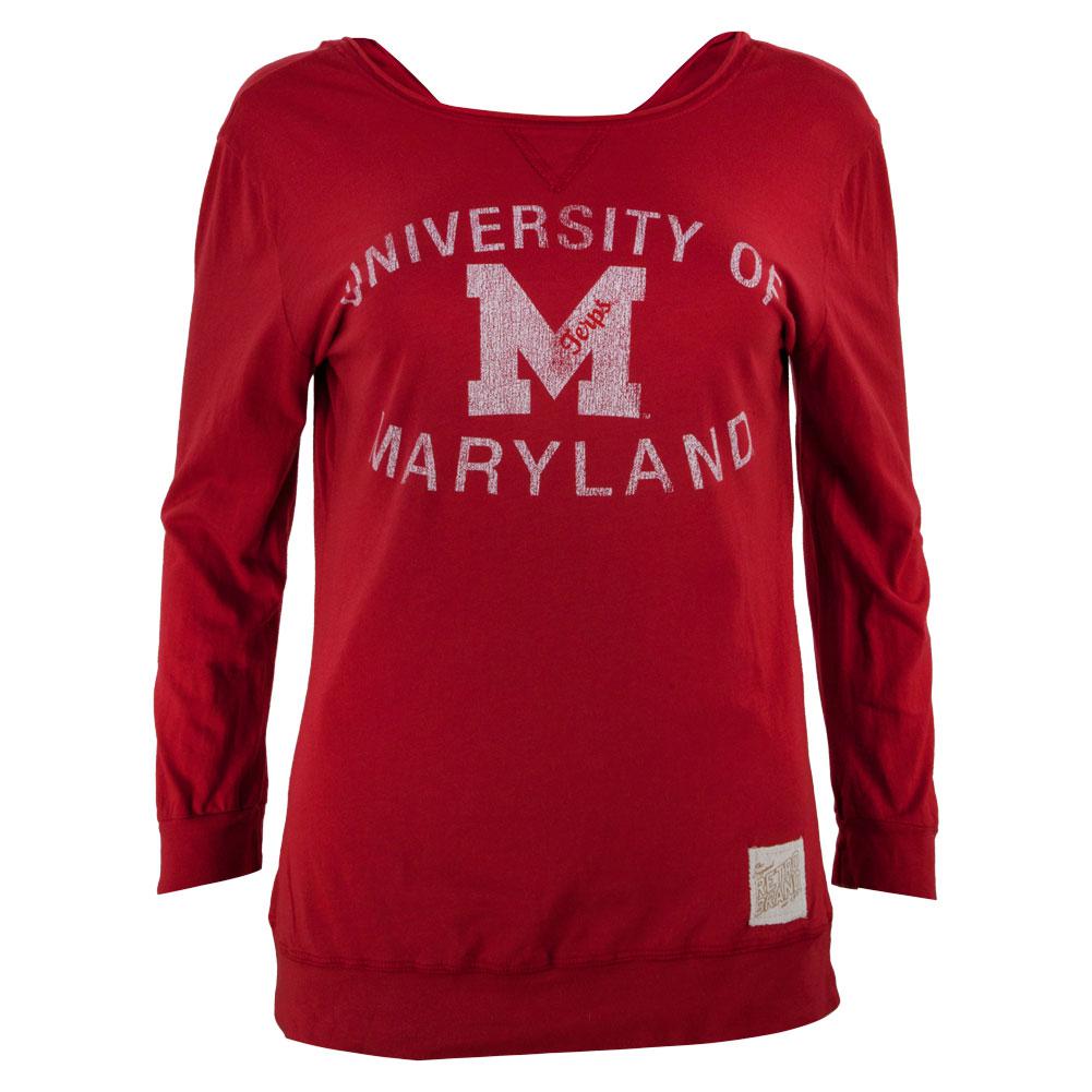Maryland Terrapins - Distressed Logo Juniors 3/4 Sleeve Raglan Juniors Raglans Maryland Terrapins LG Red