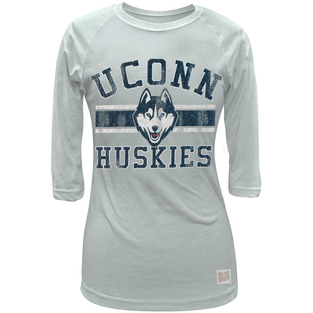 UConn Huskies - Husky Band Logo Juniors 3/4 Sleeve Raglan T-Shirt Juniors Raglans UConn Huskies LG Grey
