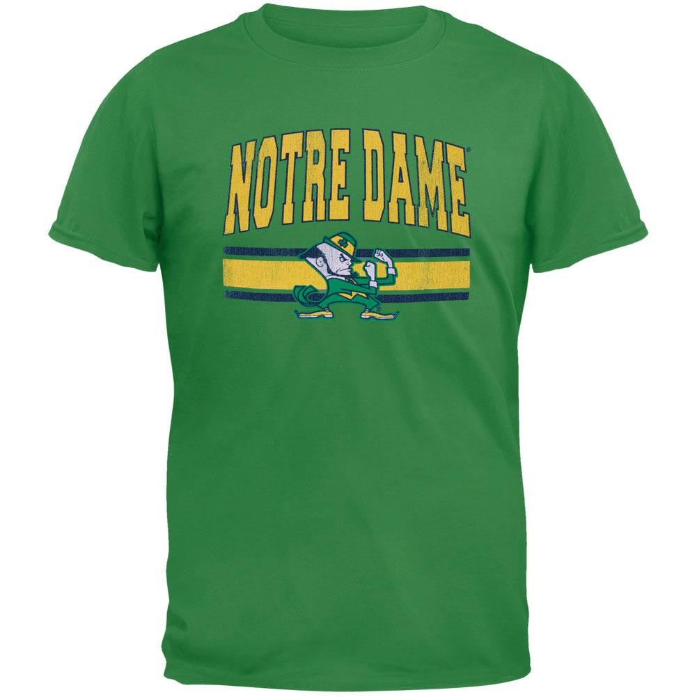Notre Dame Fighting Irish - Distressed Bar Logo Vintage Adult Soft T-Shirt Men's T-Shirts Notre Dame Fighting Irish SM Green
