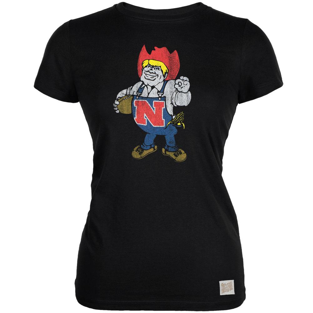 Nebraska Cornhuskers - Larger Distressed Mascot Vintage Juniors T-Shirt Juniors T-Shirts Nebraska Cornhuskers LG Black