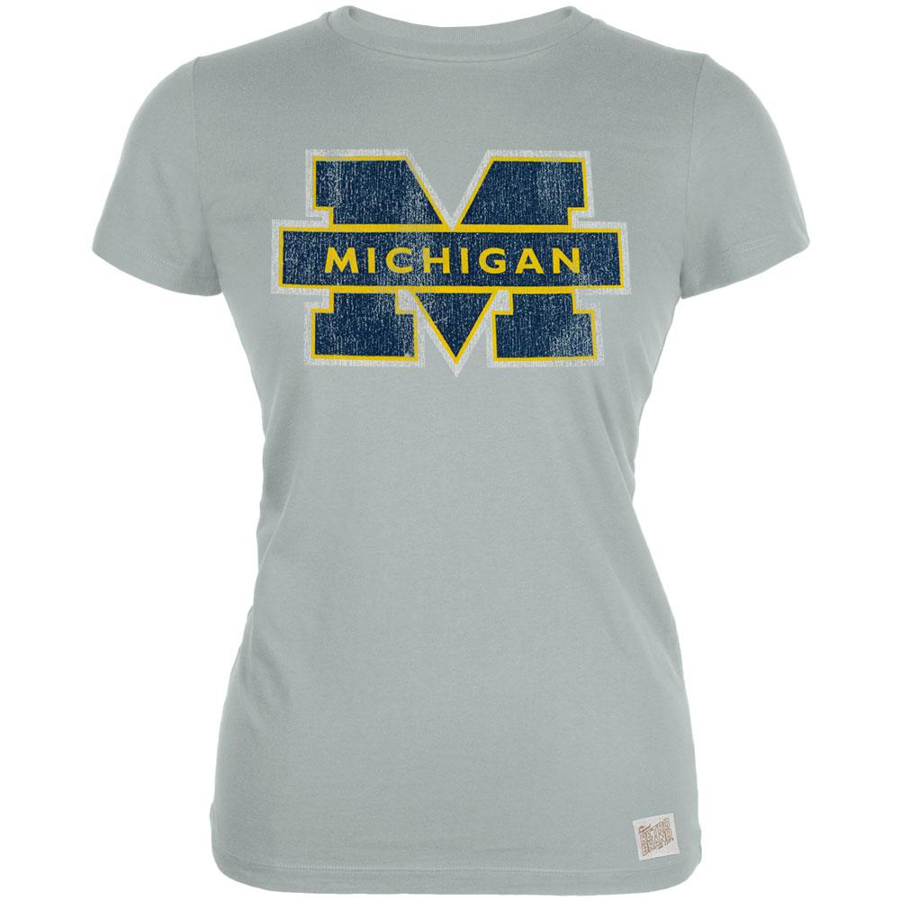 Michigan Wolverines - Blocked Logo Vintage Juniors T-Shirt Juniors T-Shirts Michigan Wolverines LG Grey