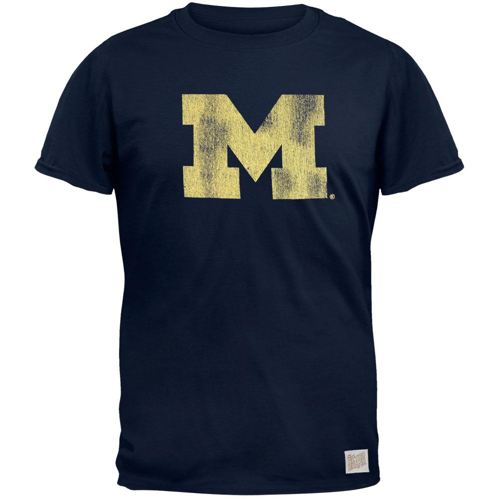 Michigan Wolverines - Distressed M Vintage Adult Soft T-Shirt Men's T-Shirts Michigan Wolverines 2XL Blue