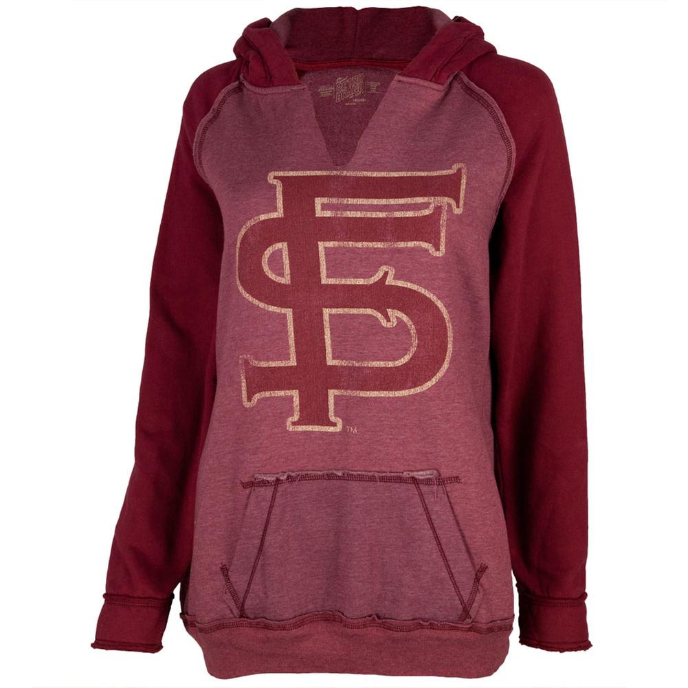 Florida State Seminoles - Distressed Giant FS Logo Juniors Slit-Neck Hoodie Juniors Hoodies Florida State Seminoles LG Red
