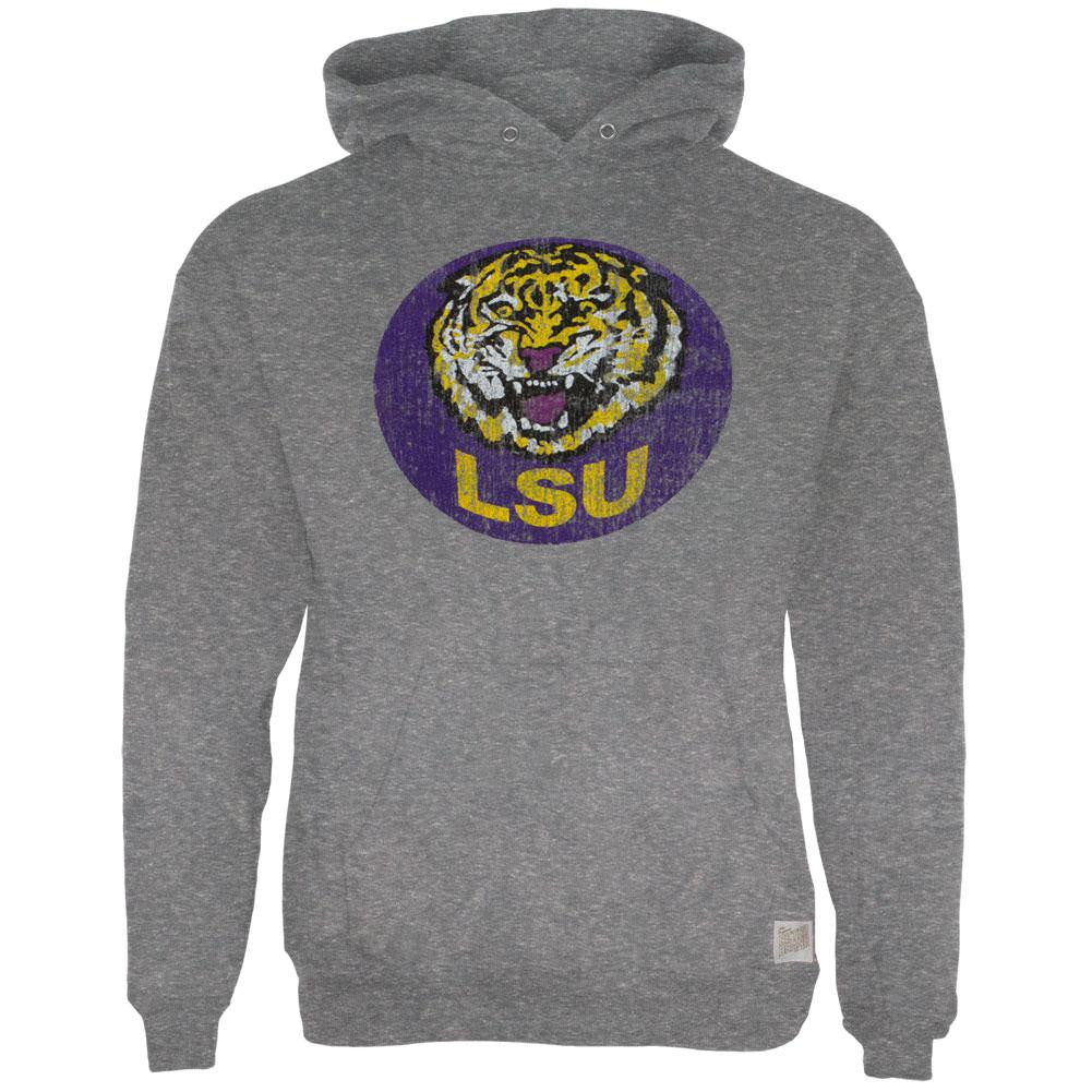 LSU Tigers - Distressed Circle Tiger Tri-Blend Adult Pullover Hoodie Men's Hoodies LSU Tigers SM Grey