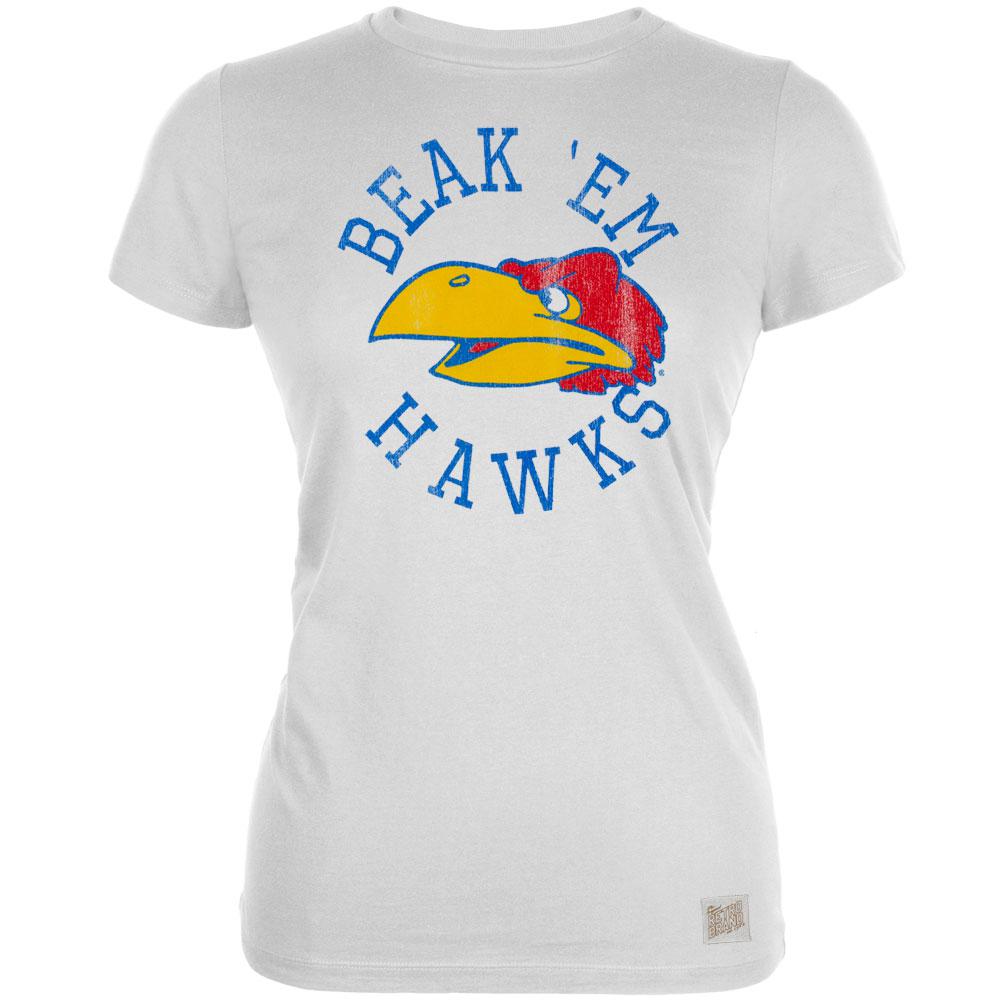 Kansas Jayhawks - Beak 'Em Hawks Vintage Juniors T-Shirt Juniors T-Shirts Kansas Jayhawks LG White